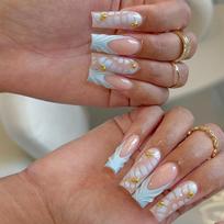 24Pcs Long Coffin Leopard Print Press On Nails With Glue Sweet Cool Diamond Floral French Fake Nail Tips Set