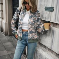 Women's Loose Fit Long Sleeve Zip-Up Hoodie with Color Block Print M rožinė