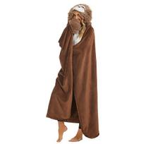 Adult Novelty Loungewear Wearable Blanket Hoodie, Women Cute Animal Plush Hooded Cape, Soft Cozy Throw with Hood Sloth Highland Cow brown