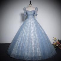 Light blue evening dress 1011 summer new stage piano performance solo student vocal art exam dress host XS white