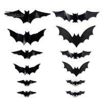 Scary Wall Hanging Bats for Home Halloween LED Flying Bat, 3D Glowing Creepy Decor, Easy Stick Art 6 Sizes Durable PVC Ornaments Indoor Spooky 12pcs black