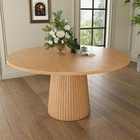 Round kitchen table 110 cm country style, MDF tabletop with oak veneer made of two half-circles, cylindrical base with metal inner frame 110 x 110 x 75 cm
