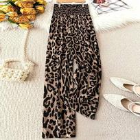 Oversized Leopard Print Casual Straight Leg Pants for Women with Elastic Waist S ruda