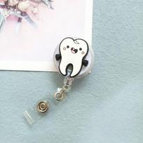 Dentist Teeth Badge Holder Work Card Name Tag Retractable Badge Reel Chest Card Teeth Shape ID Card Holder Name Card gray