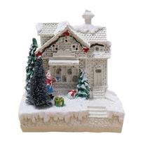 ABBY-Christmas Scene Village Town Winter Snow Village LED Light Decoration Gift Holiday Desktop Decoration gray
