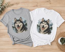 Siberian Husky Watercolor Dog Shirt and kids tshirt, Husky Portrait Tee, Husky Lover Gift, Artistic Dog Painting T Shirt and kids tshirt M gray