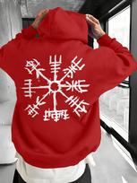 Men's Viking Rune & Norse Graphic Hooded Sweatshirt - Dark Brown with White Viking Ship Print,Kangaroo Pocket, Machine Washable L white