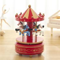 Christmas Carousel Carousel Music Box Interactive Exquisite Rotating Wooden Music Box Cartoon Wooden Children Gifts Musicbox beige