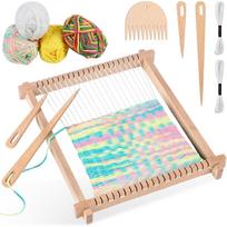 Xinxinphi Vaikų audimo staklės su spalvotais siūlais ir šaudykle-šukomis Rinkinys, Medinis audimo rėmas Pasidaryk pats 40 x 30 cm, Rankinio mezgimo rėmas Daugiafunkcis, 1 set beige