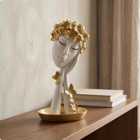 Dekoratyvinė veido figūrėlė Gėlių galvos apdangalas Abstrakcionistinė statula Elegantiška brown