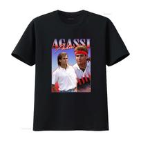 Andre Agassi 90-ųjų stiliaus retro teniso marškinėliai vintage skalbti unisex šiek tiek grafiški universalūs dizainerio drabužiai S black