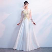 Chorus host dress 1011 new big choir performance suit conductor long evening dress summer M gray