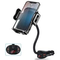 Automobilinis žiebtuvėlis su telefono laikikliu ir 18W greitu įkrovimu, dviguba USB jungtimi, automobilio navigacijos laikiklis juoda