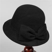 Elegant woolen basin hat autumn and winter bow fisherman hat women's retro temperament top hat M（56-58cm） juoda