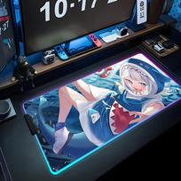 gawr gura Mouse Pad RGB Gaming Mousepad Big LED Pad PC Desk Mat Luminous Mouse Pad Large Keyboard Mats Table Rug With Backlit RGB600x300x3mm blue