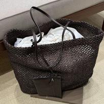 Casual lazy old money wind tote bag hollow woven large capacity women's bag commuter fashion shoulder handbag gray