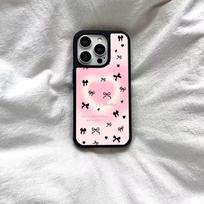 Girl pink smudged love bow, suitable for iPhone16/17Pro mobile phone case 14 matte PC13 new 15 IPhone11Promax gray