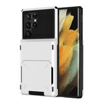 For Samsung S25 Edge S24 S23 S22 Ultra S21 Wallet Case Flip Cover Card Holder Pocket Dual Layer Protective Full-Body Hard Bumper for Galaxy S21 balta