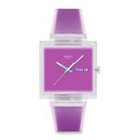 SWATCH What Through Unisex Watch SO38K705 Magenta 33mm Simple Casual Resin Case, 2 ATM Resistant Design white