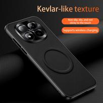 Dėklas Xiaomi Redmi Note 15 Pro 5G, su MagSafe, magnetinis, matinis, smulkios granulės odinis korpusas, metalinis objektyvo rėmelis, apsauginis buferis Redmi note 15 Pro 5G ruda