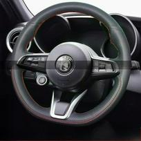 Hand Stitched renovation Non-slip wear-resistant black leather For Alfa Romeo Stelvio Giulia 2020-2022 car Steering wheel cover gray