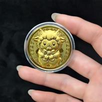 Gold Plated Chinese Zodiac Goat Commemorative Coin with Acrylic Case Red Pouch Lightweight Souvenir for Graduation Gift Collection A2 brown