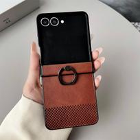 Odinė žiedinė telefono dėklas, skirtas Samsung Galaxy Z Flip 3 4 5 6 7 5G ZFlip7 FE ZFlip6 vyriui apsaugantis smūgiams atsparus dangtelis Galaxy Z Flip6 black