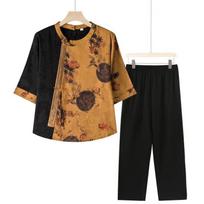 Big Size Improved Chinese Style Cheongsam Top Women Round Neck Half Sleeve Loose Casual Style Printed Tang Suit Blouse XL geltona