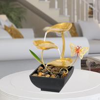 Feng Shui Water Fountains Lotus Shape Tabletop Handmade with Rocks Relaxing 3 Tiers Waterfall for white
