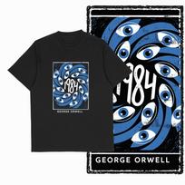 Summer 1984 George Orwell Vintage Distressed Fingerprint Text Graphic Black Tshirt Unisex Oversized Y2k Streetwear Cotton Tee XL black