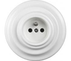 Elhard - keraminė retro sieninė rozetė su rėmeliu 230 V balta