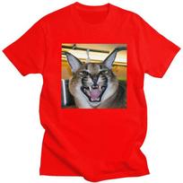 Custom Big Floppa Caracal Cat Funny Meme T Shirt Men ShortSleeve Tshirt Casual Tee Tops Pure Cotton Slim Fit Tshirts Merch S gray