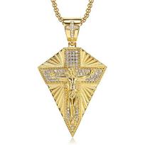 Big Crucifix Jesus Cross Pendant Male Gold Color Stainless Steel Christian Necklaces for Men Religious Fashion Jewelry Gift Gold Color&55cm beige