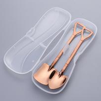 Stainless Steel 410 Flat Head Cake Scoop and Shovel Spoon Set with Storage Case for Coffee Milk Tea Ice Cream Bar Use 2 Pieces One Size rožinė