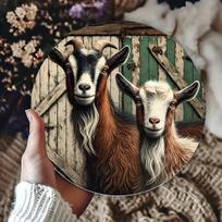 Rustic Farmhouse Two Goats Round Metal Tin Sign D Flat Printing Barn Door Wall Plaque For Home Decor 20x20cm(8x8inch) gray