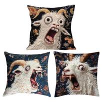 3Pcs Screaming Goat Pillow Covers 45X45Cm Decorative Funny Cushion Protector For Couch Sofa Living Room Home Dorm Farmhouse Peach skin 18*18(CM)-3Pcs gray