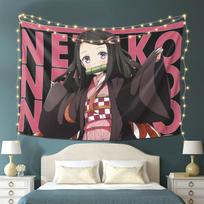 Nezuko Kimono Demon Slayer Kimetsu No Yaiba Anime Tapestry Wall Hanging Aesthetic Home Decoration Tapestries for Dorm Room 100X70CM black