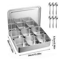 Food Grade Stainless Steel Storage Box 6/8 Grids Food Container Durable Seasoning Box 6 Grids