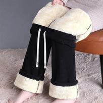 Chenille wide-leg pants women's autumn and winter new plus velvet pants women's straight casual warm lambskin pants M juoda