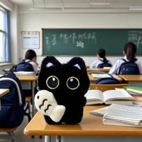 Adorable Black Cat Plush Toy Keychain with Big Eyes and Fish Charm gray