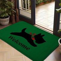 Scottish Terrier Welcome Doormat Black Scottie Dog Red Plaid Scarf Green Entrance Rug Cute Dog Welcome Floor Mat Home Decor 50x80cm black