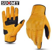 SUOMY Genuine Goat Leather Retro Motorcycle Gloves Perforation Summer Men Women Cycling Motocross Outdoor Casual Protective S geltona