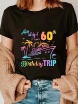 60th Birthday Cruise Trip Tropical Beach T-shirt L brown