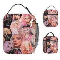 Fashion Art Print Pop Female Singer Lady-Gaga Idol Lunch Bag For Women  Lunch Box Funny Office Cooler Bag Thermal Lunch Bags One Size gray