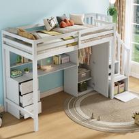 Bunk bed with desk and wardrobe, stairs, multifunctional children's bunk bed, with drawers and stair cabinet, 90*200cm white(OLD SKU:N634P1973445623W) 204 x 94 x 165 cm balta