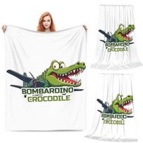 Bombardiro Crocodilo Meme Italian Brainrot Blanket Soft Warm Flannel Throw Blanket Plush for Bed Living room Picnic Travel Home 75x100cm (30x40inch) gray