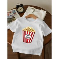 European sizes Popcorn Fun Pattern Print, Girls' Round Neck Short Sleeve T-Shirt, Comfortable and Breathable, Suitable for Daily Casual Wear 164cm rožinė