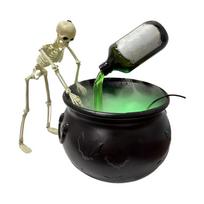 Spooky Witch Mist Maker Cauldron with Floating Bottle, Black Plastic Cauldron & Skeleton Halloween Decor LED Cauldron with Smoke 19.5cm gray