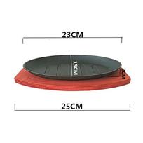 Exquisite Cast Iron Baking Pan with Wooden Board - Thickened Steak and Teppanyaki Plate for Western Dining. 24cm beef steak plate + thickened multilayer board black