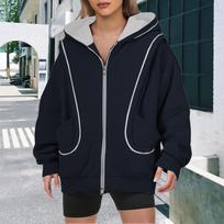 Men Women Colorblock Zip-Up Hoodie Loose Fit Flattering Spring Fall Couple Streetwear S gray